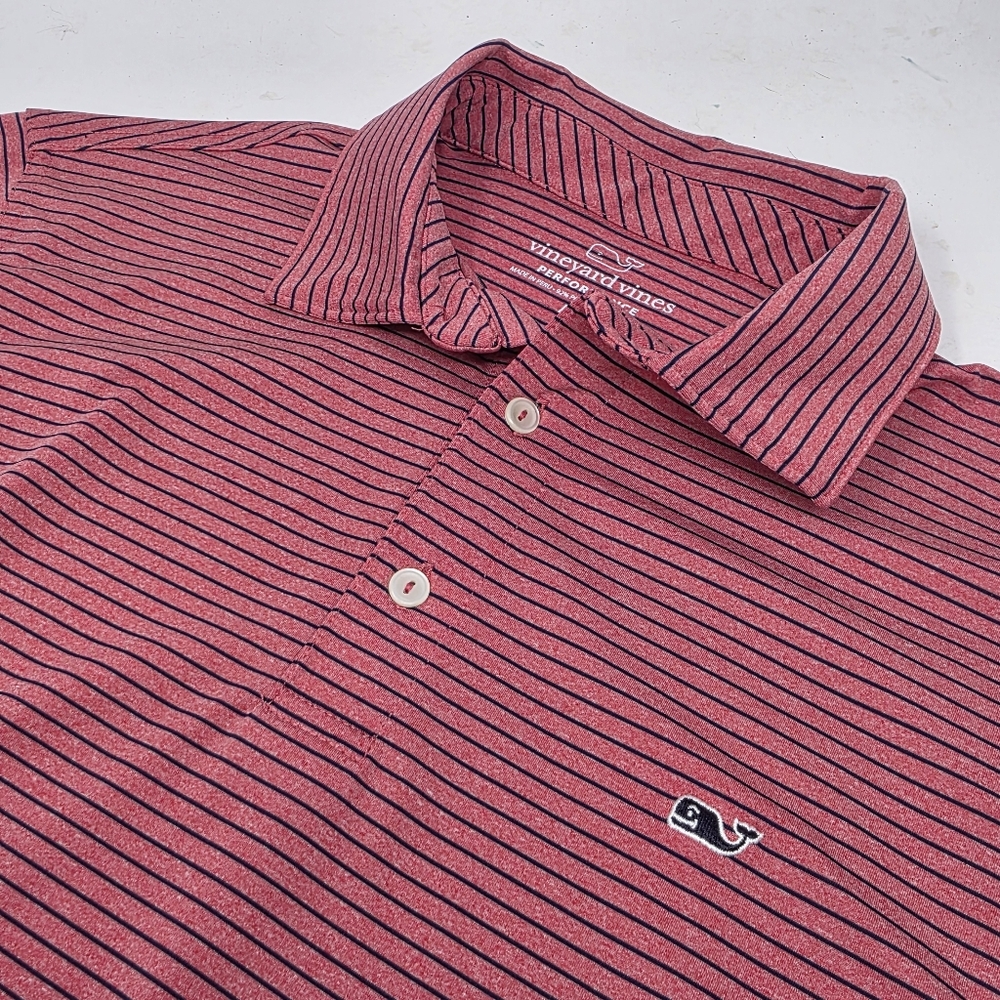 Men’s Vineyard Vines Performance M Pink Striped Polo Shirt Golf